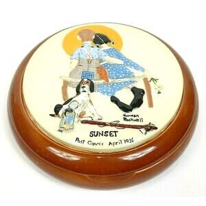 Vintage Trinket Jewelry Box Norman Rockwell Sunset Post Cover 1926 Rare 6.25"